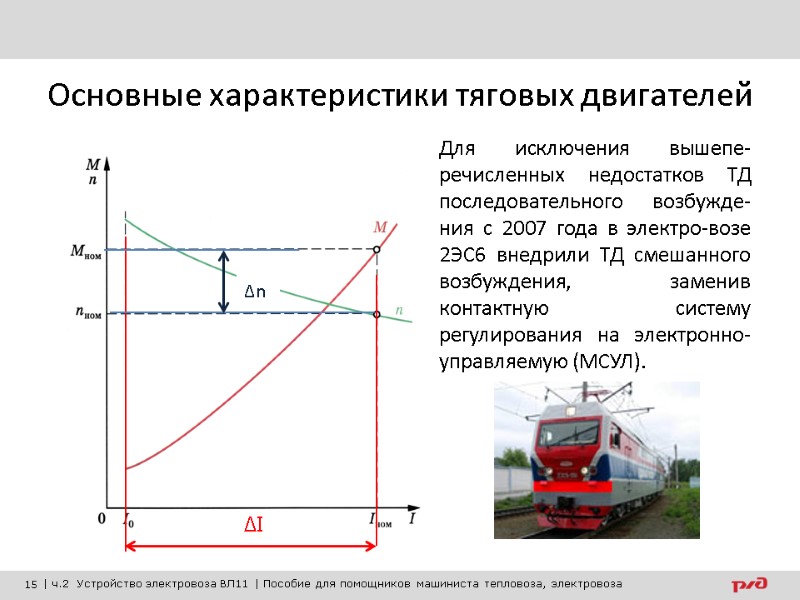 Основные характеристики тяговых двигателей Для исключения вышепе-речисленных недостатков ТД последовательного возбужде-ния с 2007 года